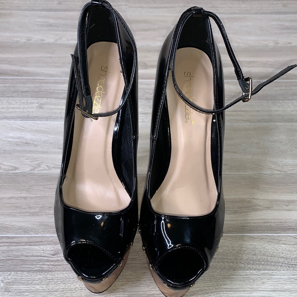 Shoe dazzle Black Peep-Toe Heels with ankle strap. Size 7